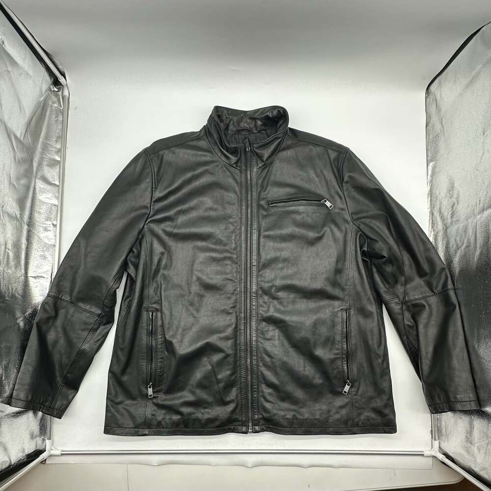 Marc New York Andrew Marc Big & Tall Size 4XLT Black Leather Zip-Up Moto Jacket
